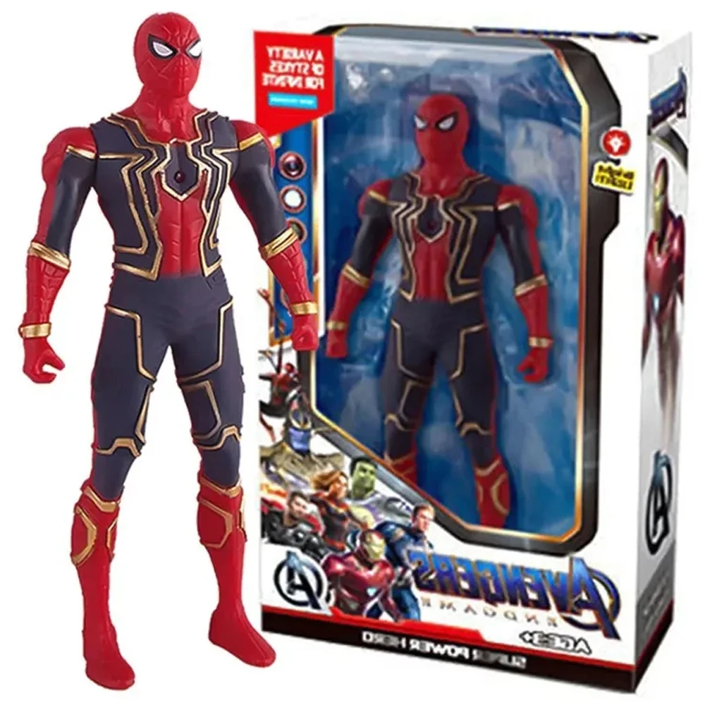 جديد مارفل سبايدرمان هالك الرجل الحديدي أنيمي عمل الشكل لعبة هدية الكريسماس المفاصل المنقولة البلاستيكية مضيئة دمية جمع نموذج اللعب