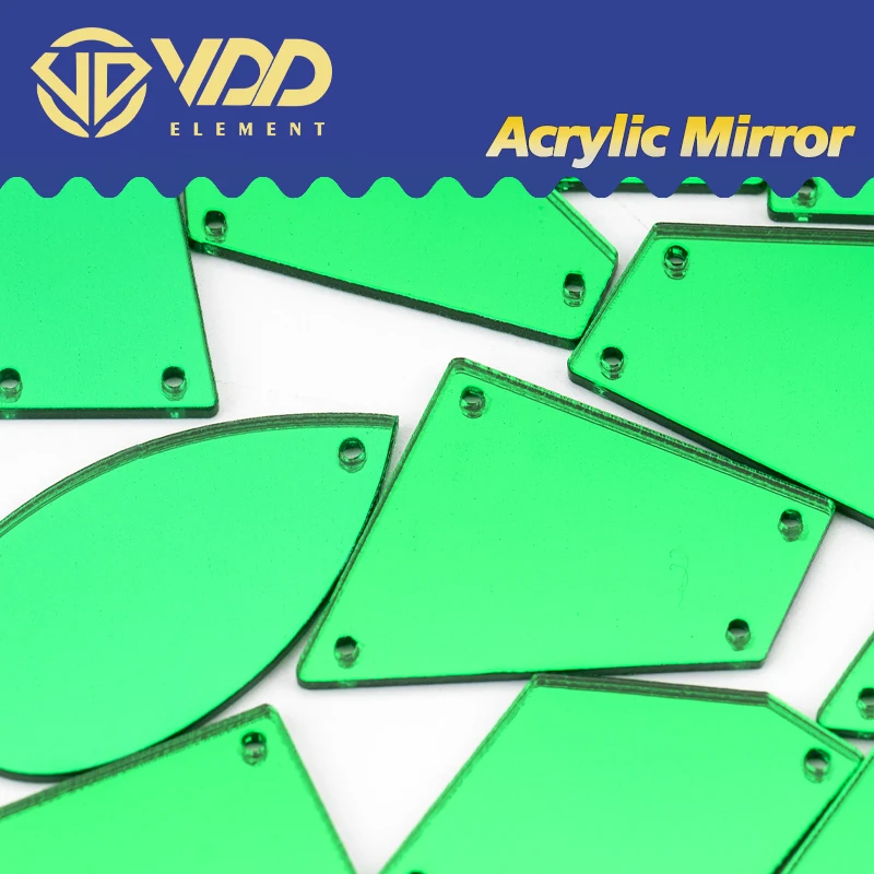 VDD 60/200Pcs Mix Size Green Acrylic Mirror Sewing Rhinestones Sew On DIY Crafts Flat Back Stones For Dress Garment Decorations