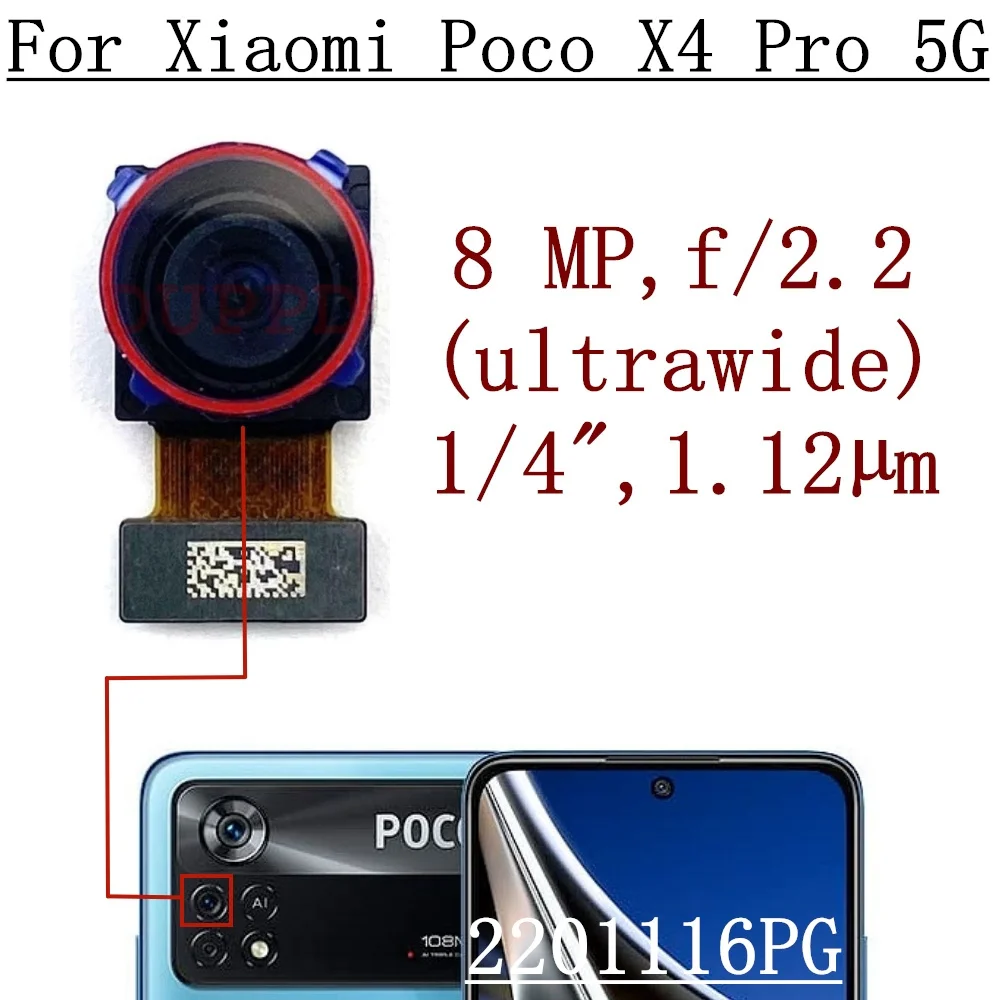 Rear Front Camera For Xiaomi Poco X4 Pro X4pro 5G Back Selfie Frontal Backside Camera Module Flex Repair Spare Parts