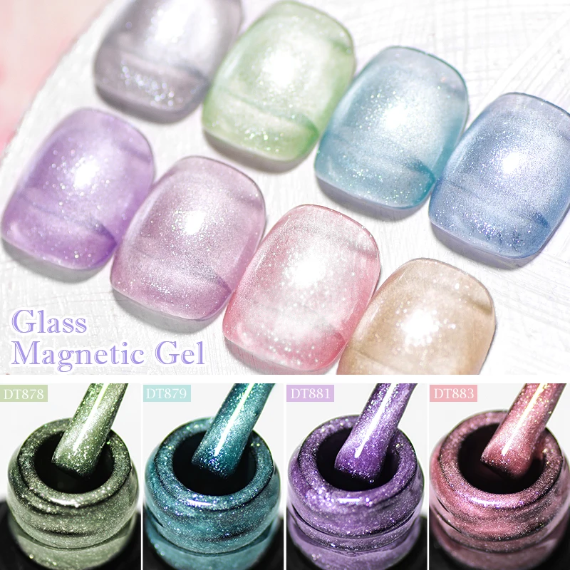 MEET ACROSS 7ml Glass Cat Magnetic Gel Nail Polish Nail Supplies Glitter Semi-Transparent Nail Art Soak Off UV Gel Varnish