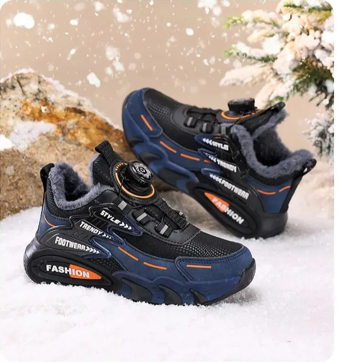 Детские зимние босиком, маленькие/большие/детские кроссовки с широким носком, теплые детские кроссовки на подкладке из искусственного меха на липучке, детская обувь