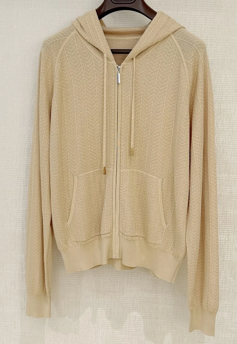 27ss zipper knitted long sleeve brand with hood designer cardigan clothing for women