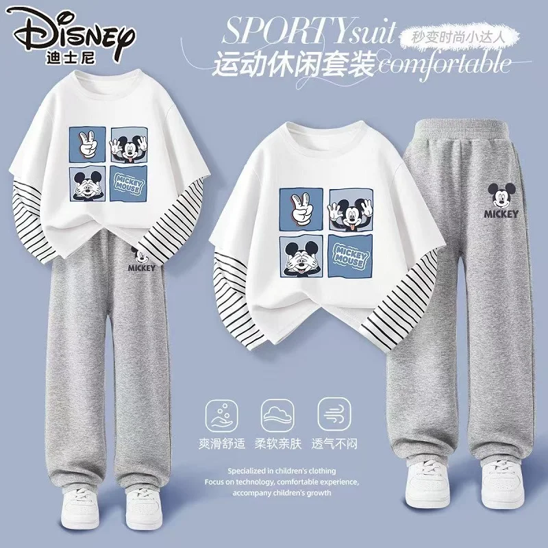 

Autumn Baby Girl Boy Clothes Set Disney Mickey Printing Stripe Stitching Sweatshirt Top and Pants Bottom 2 Pcs Suit Tracksuit