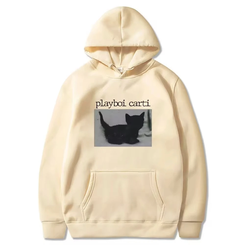 Playboi Carti Oversize Hip Hop Hoodie Cute Cat Print Hoodies Cotton Sweatshirt Fashion Mens Tops Women Winter Streetwear Clothes