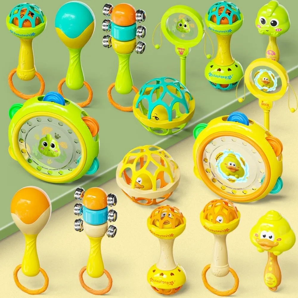 8/9pcs New Colorful Cartoon Shape Baby Rattle Toy Lightweight Plastic Sensory Toy Handbell Wave Drum Early Educational Toys