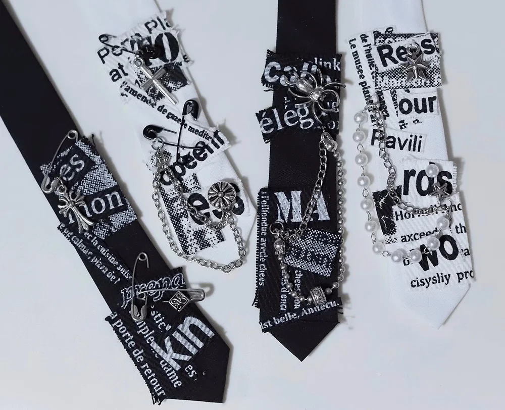 bjd Doll accessories fit into 1/4 1/3 ID75 size accessories hand made black and white lettering Punk Cross chain tie