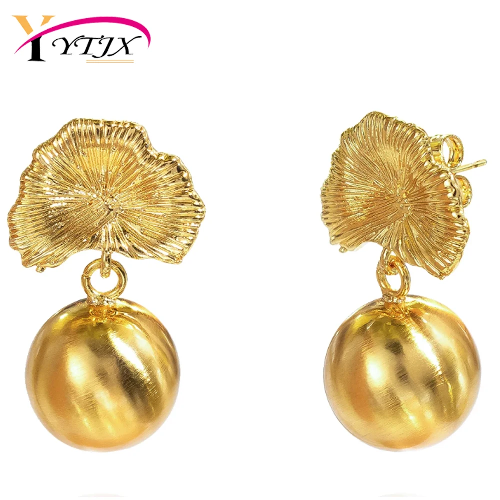 

YTJX 18K Copper Gold-Plated New Style Flower Popular Imitation Pearl Water Drop Elegant Ladies' Earrings Fashionable
