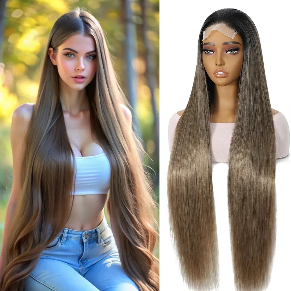 

Синтетический парик Honey Blonde с кружевной основой 4x4, 36 дюймов, 300 г, прямой, омбре, коричневый с блондом Piano Blonde, термостойкий, для косплея