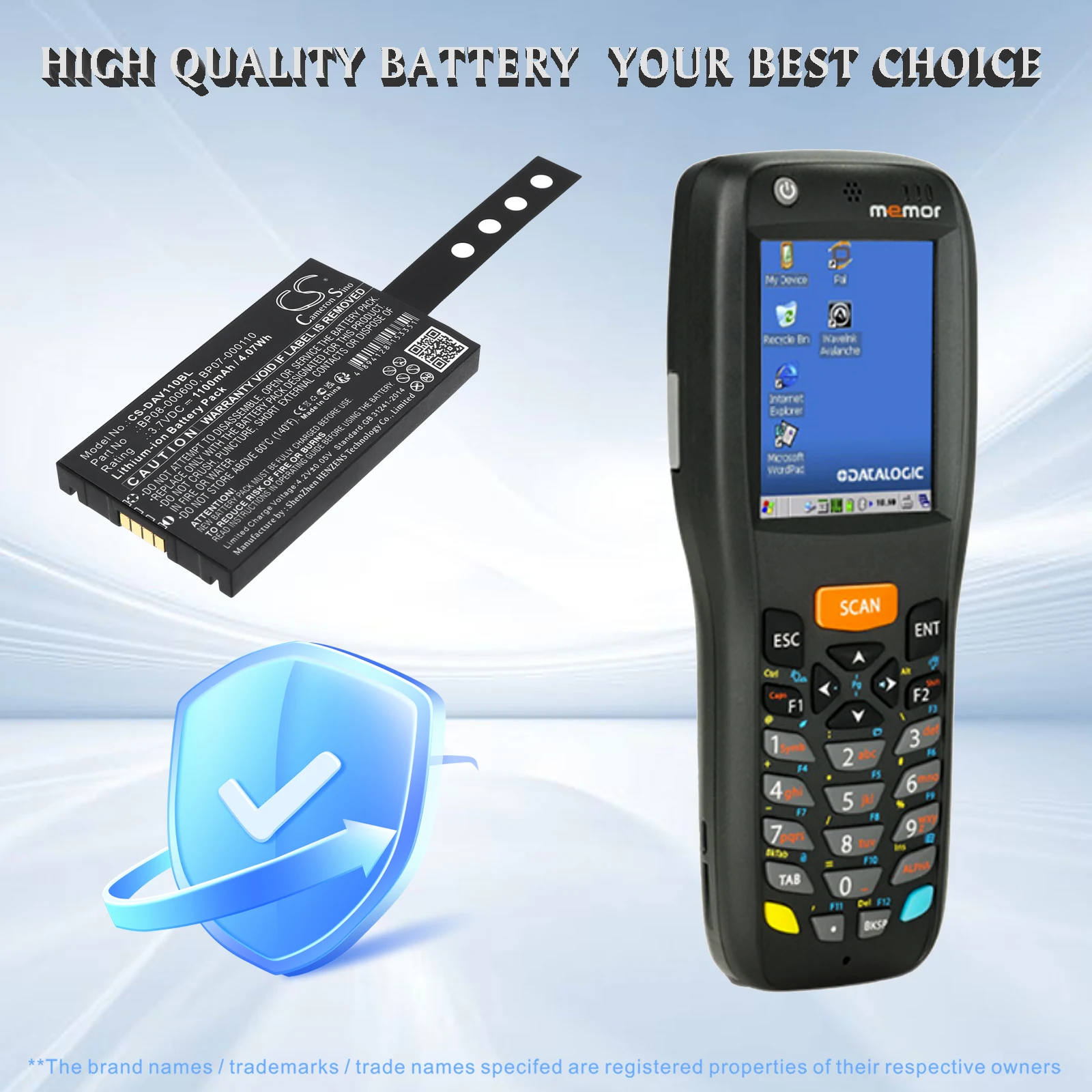 Battery For Datalogic  Memor X3 Memor NFP 1100mAh / 4.07Wh  Barcode Scanner