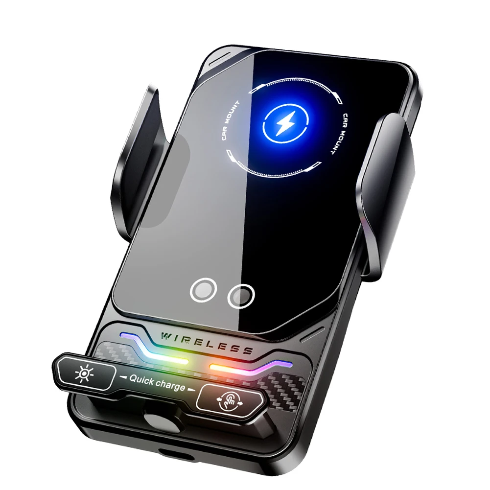 15W Qi-Certified Wireless Car Phone Charger Holder with Electric Induction Activation and Secure Mounting Design