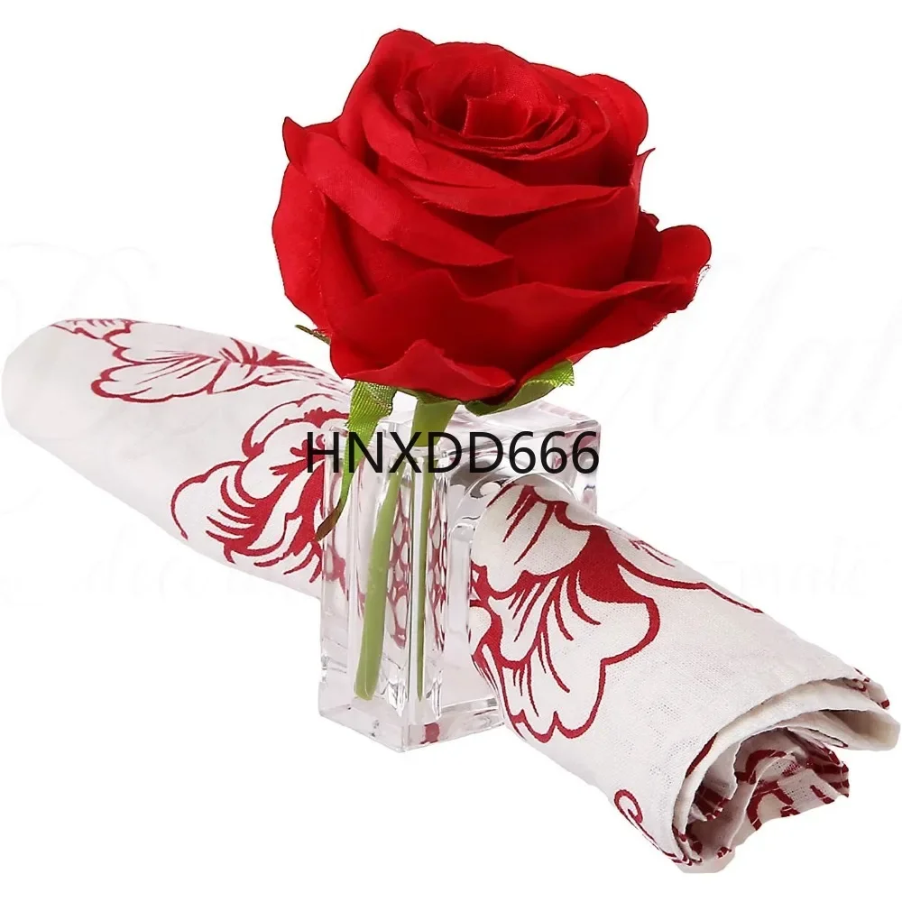 Bud Vase Flower Holder – Clear - Table Décor, 2-in 1 Set of 12, Napkin Rings