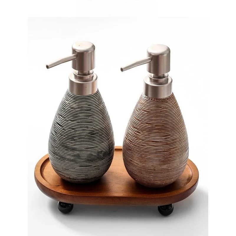 Vintage Style Ceramic Soap Dispenser, Japanese Style Refillable Liquid Bottle for Bathroom Shampoo Lotion, Retro Pump Bottle