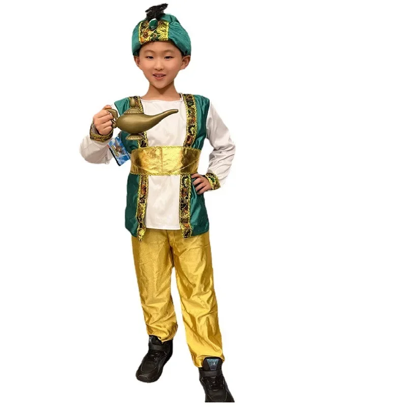 Kids India Arab Aladdin Prince Cosplay Costume With Lamp Genie Set Fashion Masquerade Party Halloween Costumes