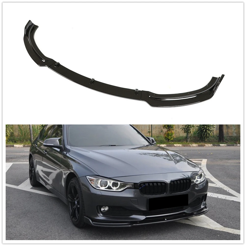 For BMW 3 Series F30 F31 F35 Base Sedan 2013-2018 320li Front Spoiler Bumper Lip Gloss Black/Carbon Fiber Look Lower Splitter