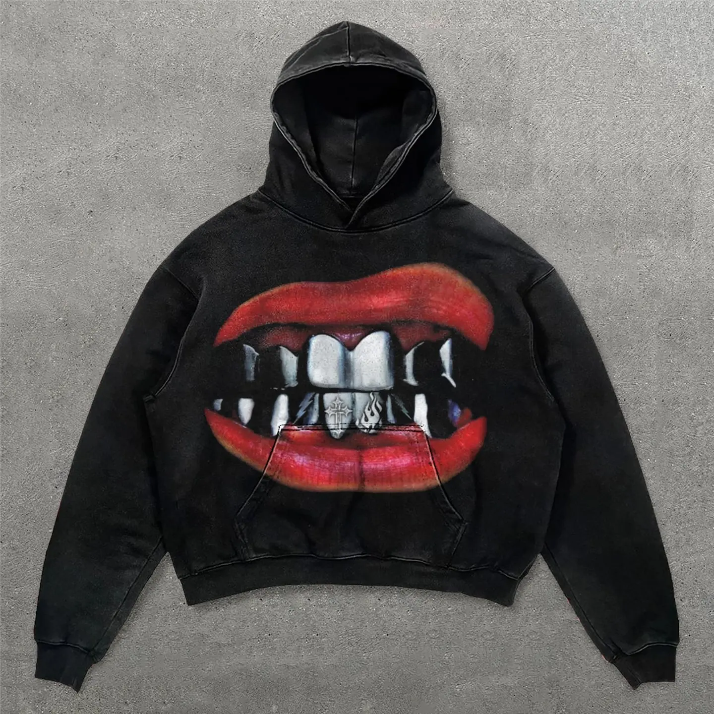 Streetwear Hoodie Y2K Clothes American Gothic Hip Hop Teeth Graphic Print Oversized Hoodie Sweatshirt Men Women Pullover Hoodie