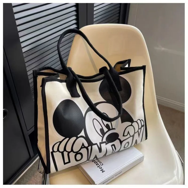 New Disney Mickey Canvas Bag Women\'s Versatile Casual Shoulder Bag Commuter Handbag Large Capacity Multifunctional Mommy Bag