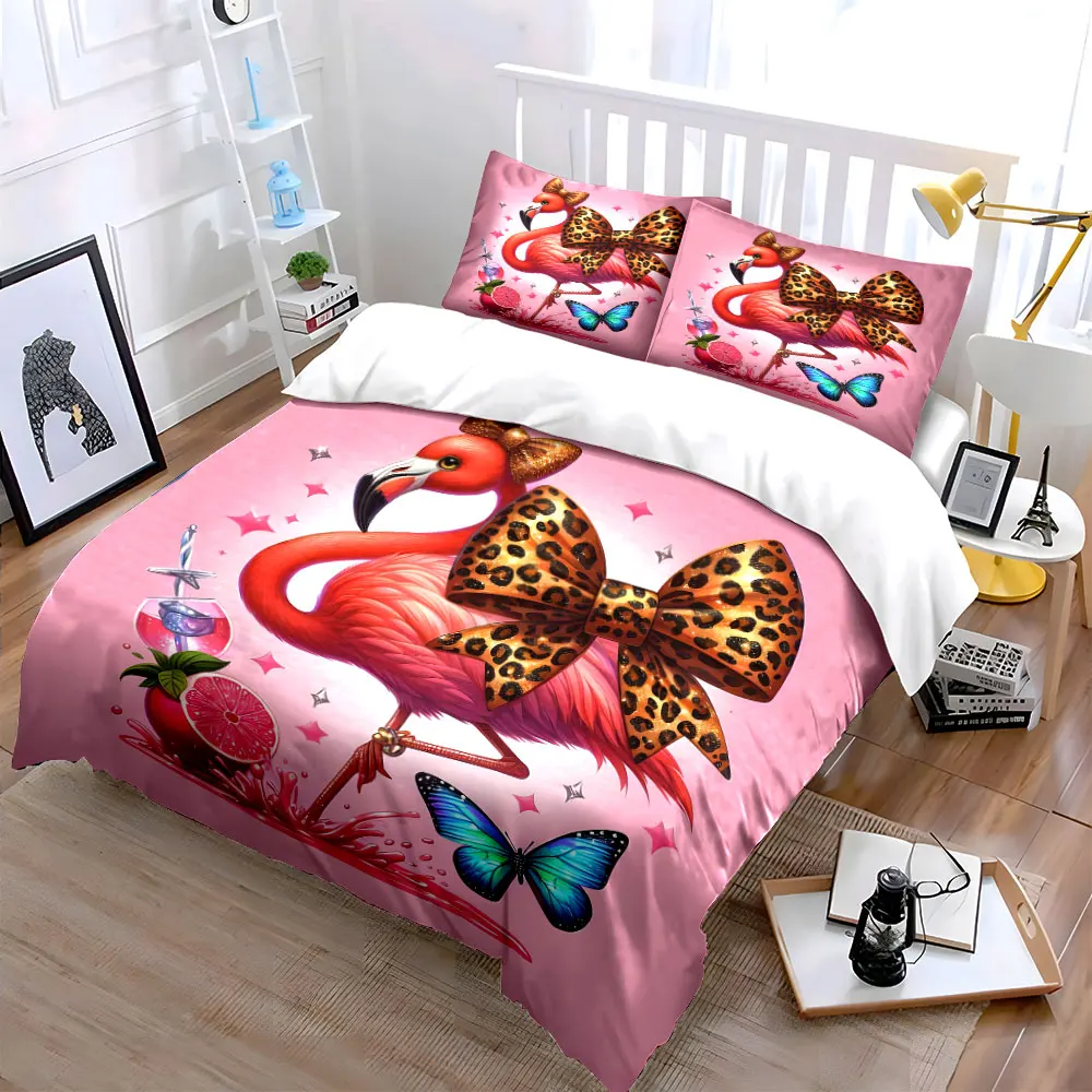 Juego de Decoración con Lazo de Leopardo y Flamenco, Múltiples Tamaños para Habitaciones Infantiles y de Adultos, Exquisito Juego de Ropa de Cama de 3 Piezas, Regalo