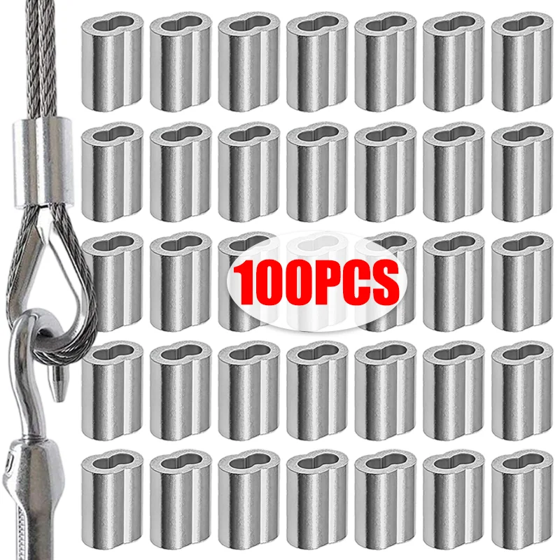 10-100PCS Double Hole Cable Crimp Ring Wire Ferrules Aluminum Sleeve Clamps Steel Wire Rope Fixed Clips Hardware Accessories