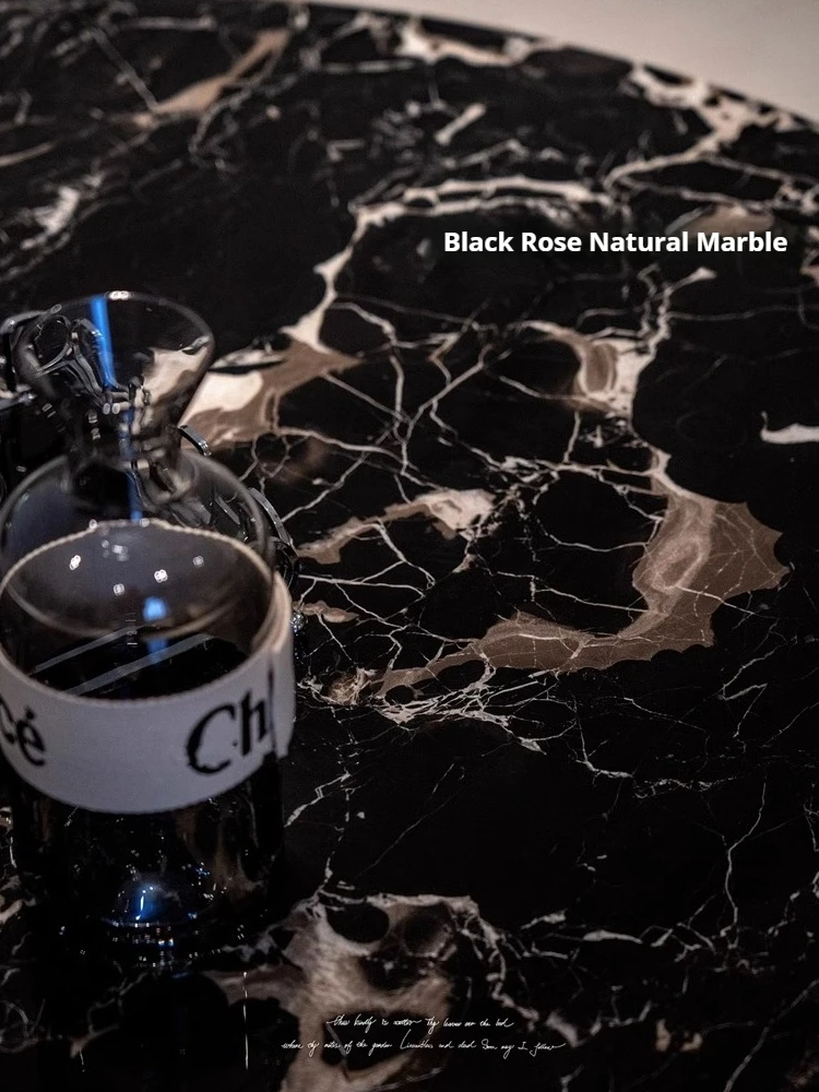 Floating Black Rose Marble Coffee Table, Italian Luxury Stone Round Table, Heat & Scratch Resistant, Master Design, Customizable