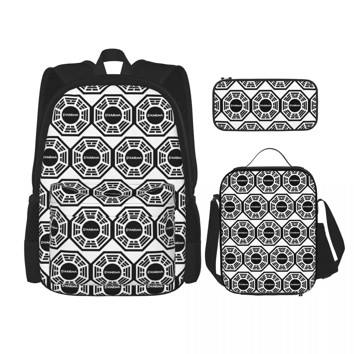 

The Dharma Initiative Backpacks Boys Girls Bookbag Children School Bags Kids Rucksack Lunch Bag Pen Bag Three-Piece Set