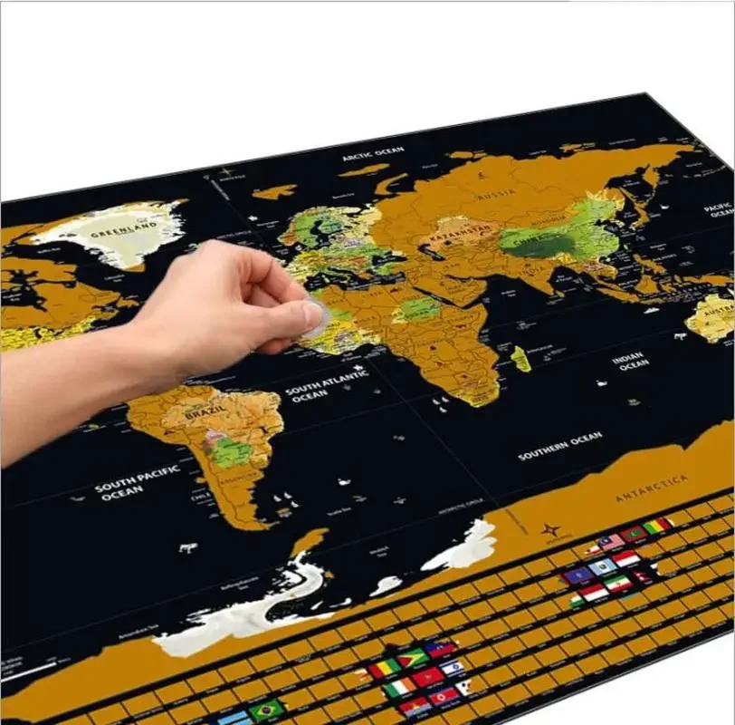 خريطة سفر حول العالم ، ملصقات جدارية ، خريطة خدش ، غرفة ، منزل ، ديكور مكتب ، 42x30cm