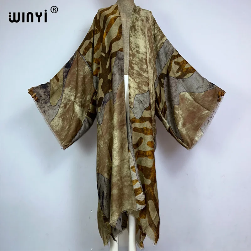 WINYI kimono Africa boho print Caftans beach swimwear 2023 Elegant Cardigan sexy Holiday maxi beach wear swimsuit summer dress