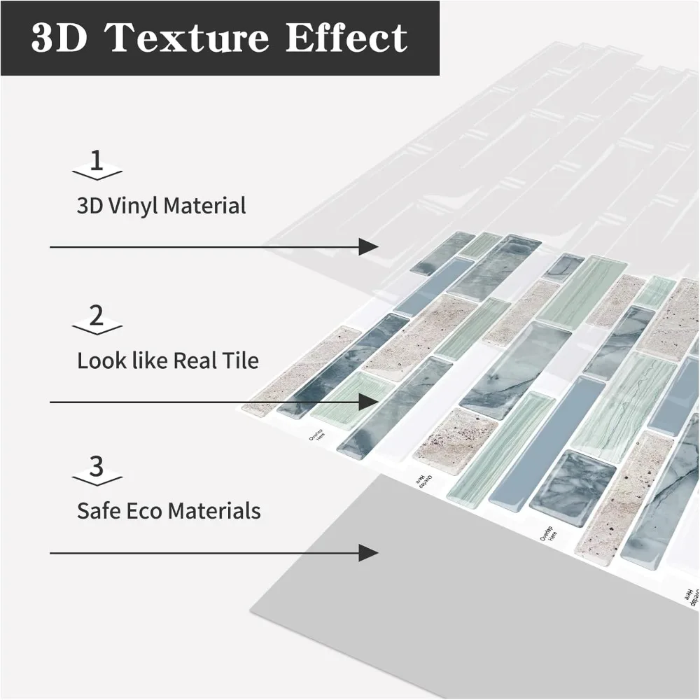 10-Blatt-Rückwandfliesen zum Abziehen und Aufkleben, 30,5 x 30,5 cm, salbeigrün, selbstklebender Fliesenaufkleber für Backsplash-Küche, Badezimmer