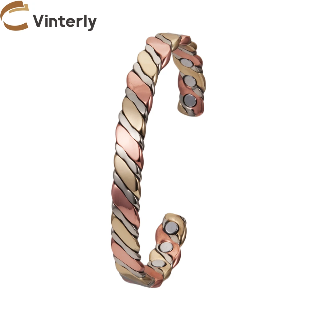 Vinterly Pure Copper Bracelets Female Magnetic Rose Twisted Adjustable Cuff High Magnets Bangle 8mm Resizable Women Gift Jewelry