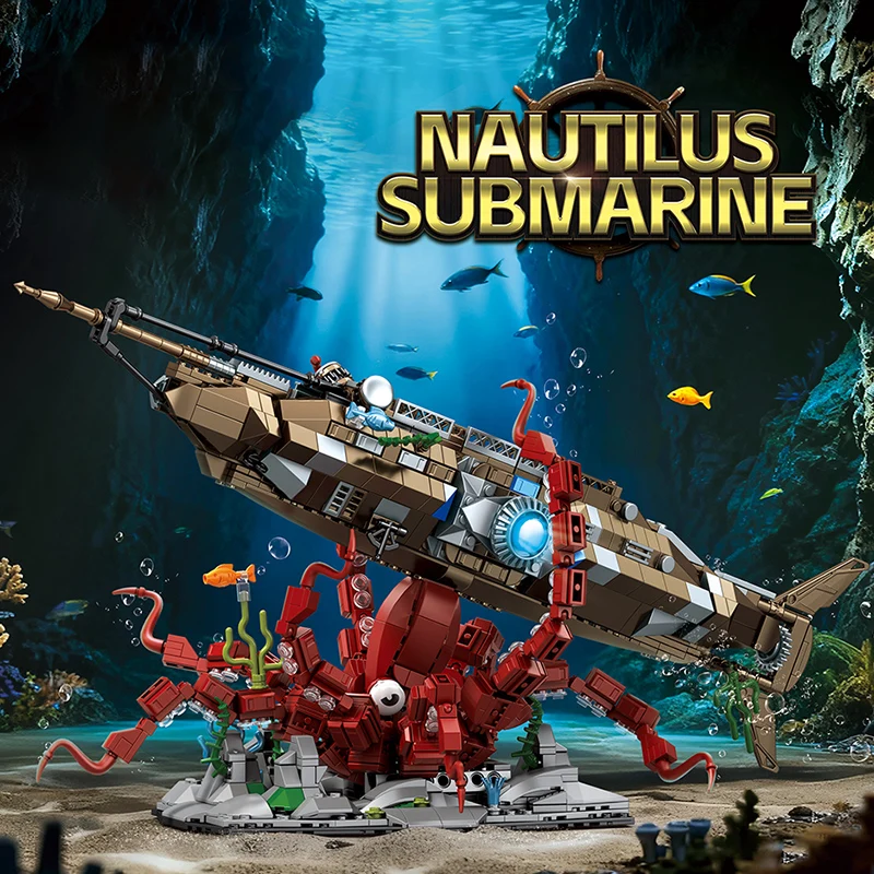 ตัวต่อเรือดำน้ำนอติลุส 1190 ชิ้น ของเล่นตัวต่อประกอบเอง ของตกแต่งบ้าน ของขวัญสำหรับเด็ก