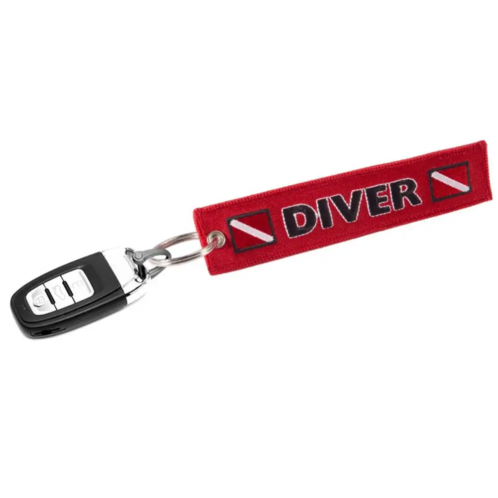 CAUTION DIVER Print Embroidery Tag Keychain Car Keyring Key Chain Pendant Car Interior Decor