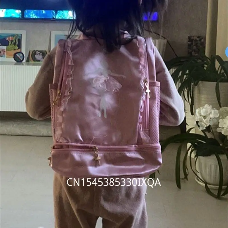 Pink Ballet Dance Bag School Backpack Girls Kids Ballet Bag Storage Bags Ballerina Handbag Shoulder Bag with Lace