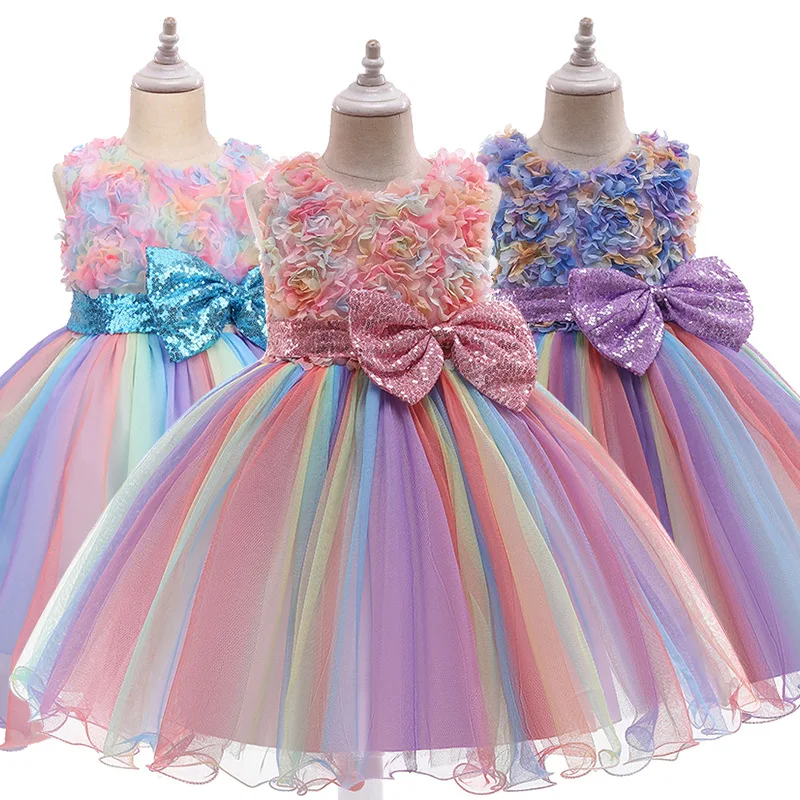 Baby Girl Dress 1-10 Year Girls Dress Flower Sleeveless Princess Dress Dress Sequin Bow Mesh Tutu Dress Birthday Party Dress