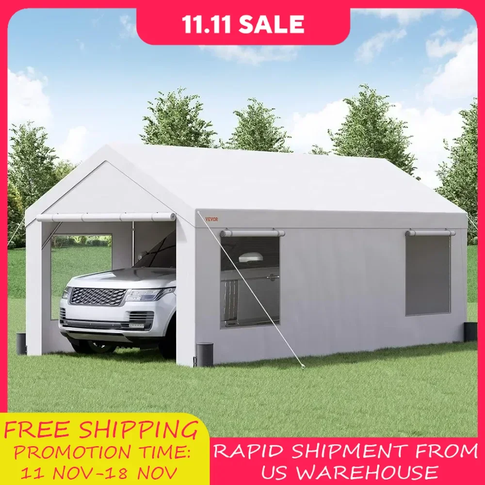 Carport, 12'x20' Extra Large Heavy Duty Carport, Upgraded Portable Garage Car Canopy with Roll-up Ventilated Windows, Removable