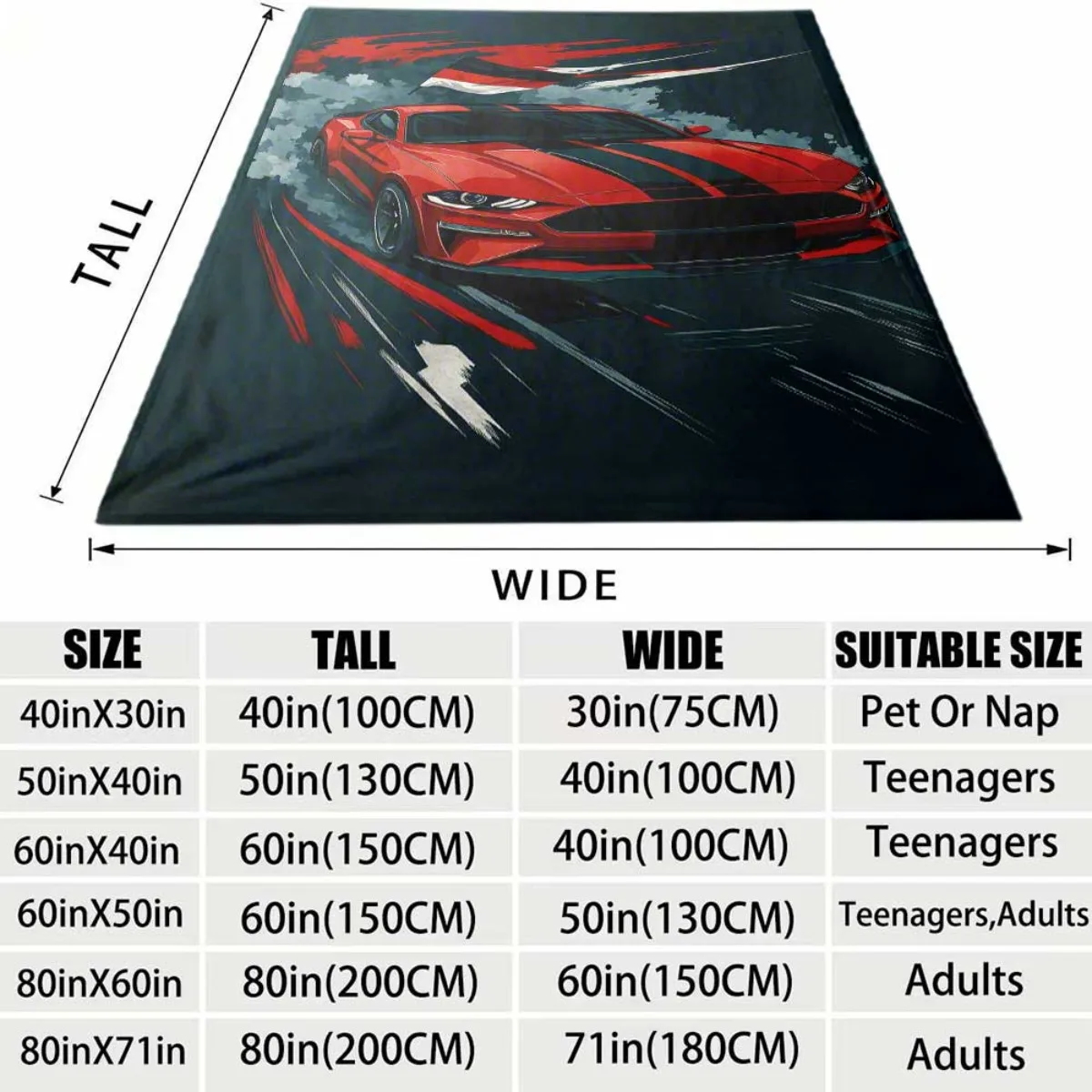 Racing Muscle Car Pattern Flannel Blanket Lightweight Warm Plush Throw Blanket Red Sport Car Speed Graffiti Art Decor Blanket