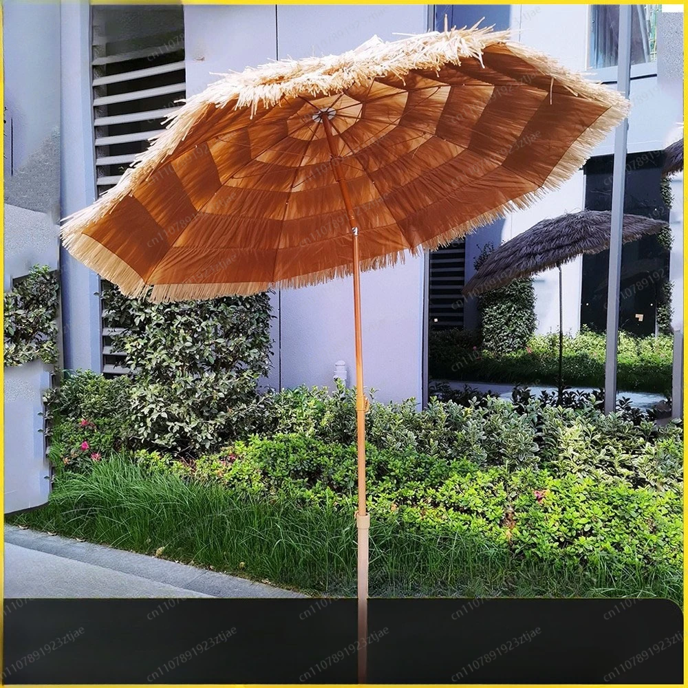 Outdoor Shading Simulation Straw Night Market Stall Umbrella Courtyard Decorative Umbrella Can Be Turned