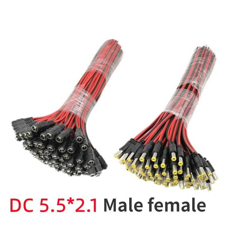 

5pcs/10pcs 5.5x2.1 mm Male Female Plug 12V DC Power Pigtail Cable Jack for CCTV Camera Connector Tail Extension 24V DC Wire