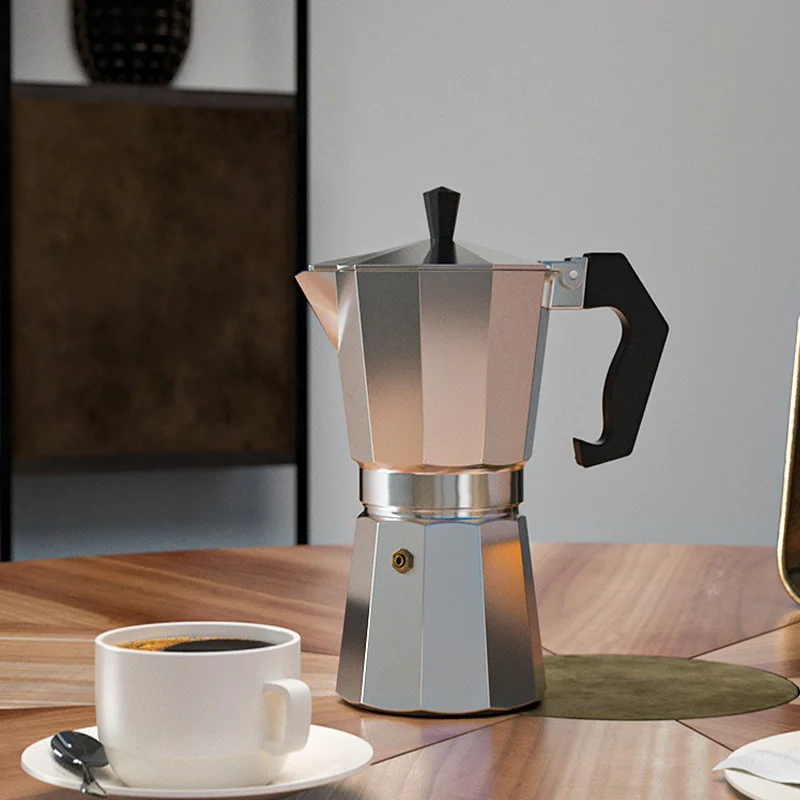 

Italian Style Aluminum Mocha Coffee Pot Detachable Octagon Distill Washdown Espresso Coffee Moka Kettle With a Valve