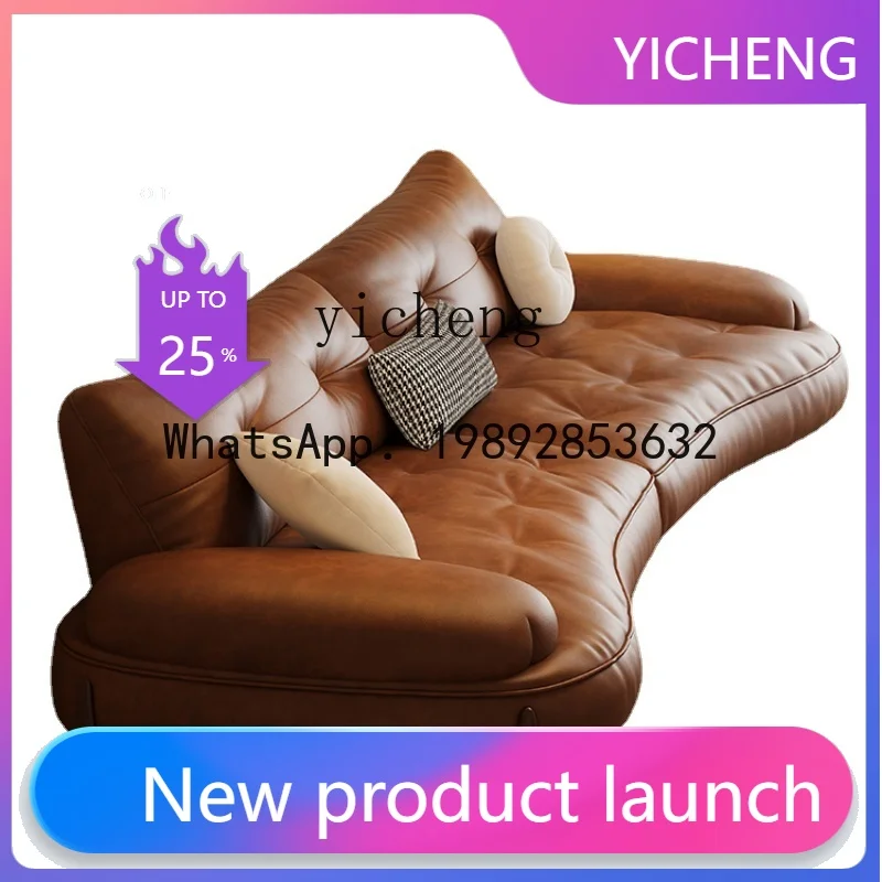 

X5 Minimalist Oil Wax Leather Sofa Living Room Designer Curved Sofa