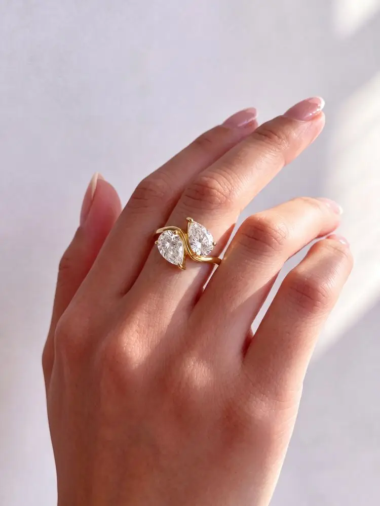 Sparkling 925 Sterling Silver Double Water Drop Zircon Ring For Women Engagement Wedding Luxury High Quality Fine Jewelry