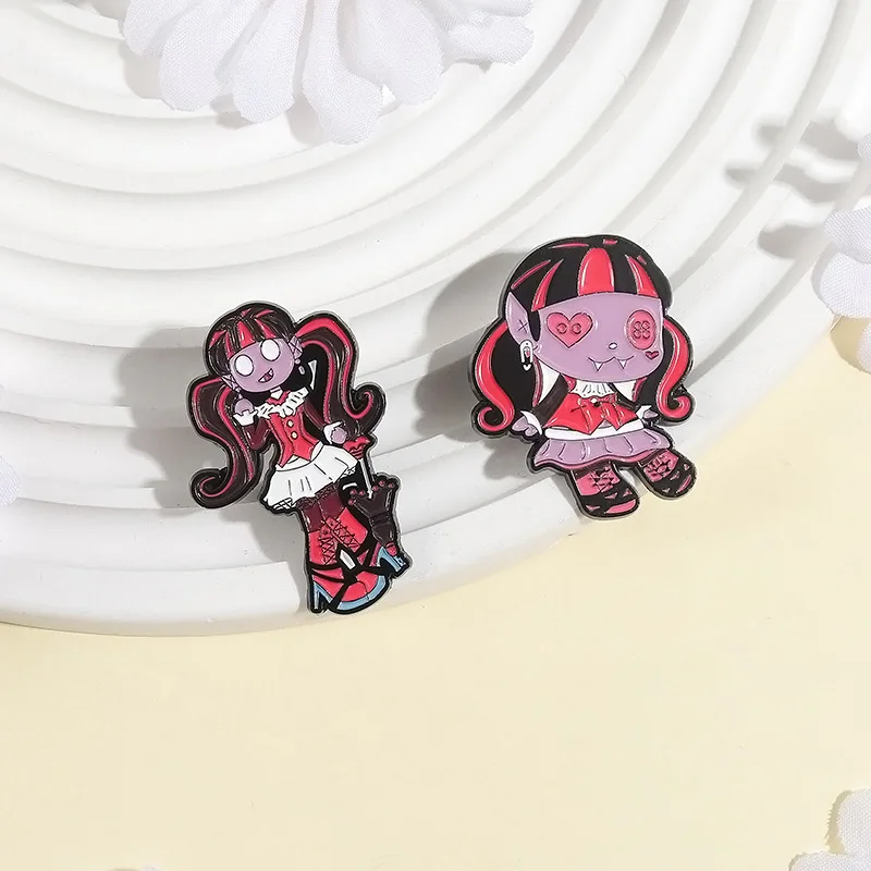 Horror Spirit Twin Ponytail Doll Brooch Cartoon Character Badge Clothing Backpack Accessories Pin