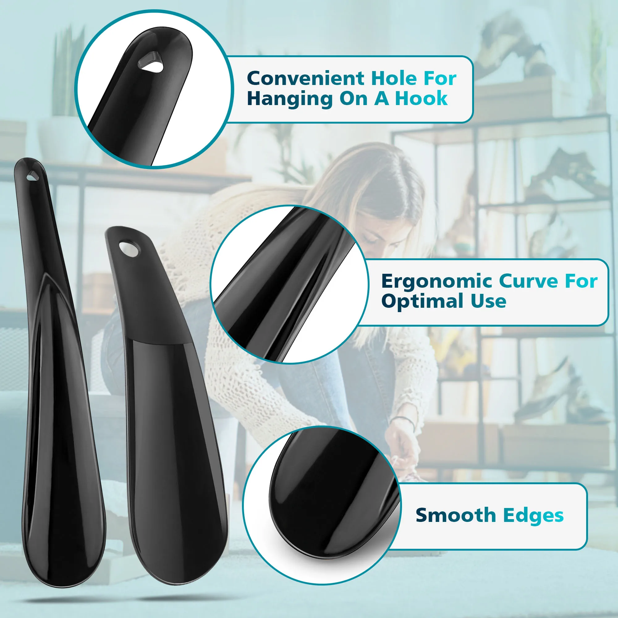 6.29‘’  7.87‘’ Lightweight Plastic Shoehorn with Travel Shoe Horn Helper for Men Women-Kids Aid Accessories