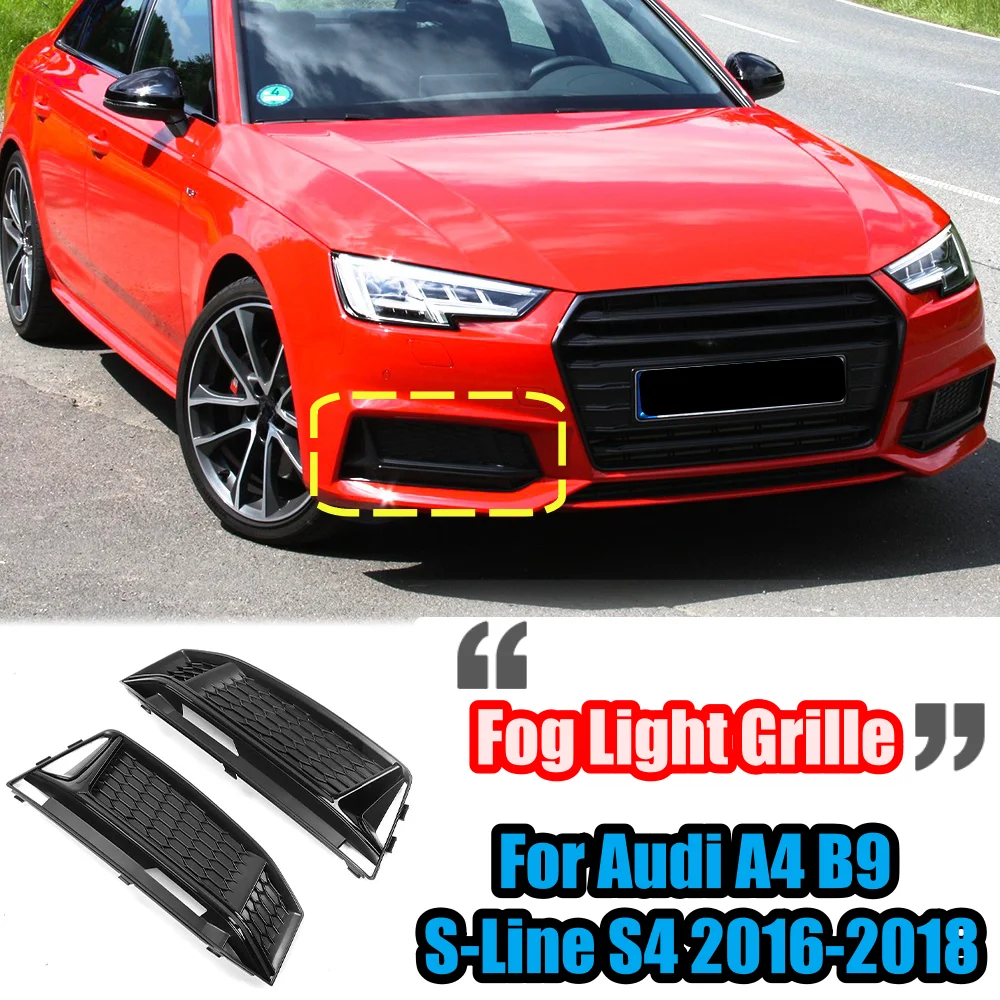 

Pair Fog Light Cover Grille For Audi A4 B9 2016-2019 S-Line S4 Front Bumper Fog Lamp Cover Fog Light Mesh Grilles