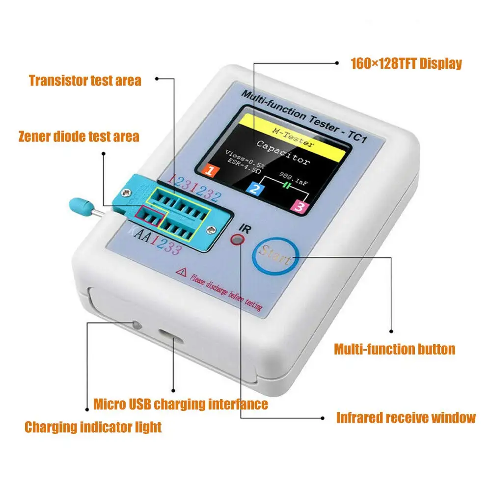 LCR-TC11.77inch Colorful Display Multi-functional TFT Backlight Transistor Tester for Diode Triode Capacitor Resistor Transistor