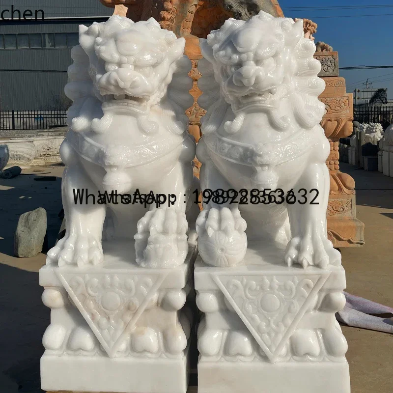 X5-8  white marble stone door guard stone carving villa door stone lion ornament luxury home decor