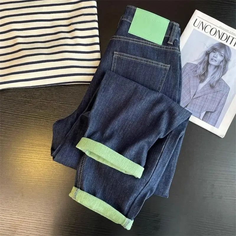 

Large Size 300 Pou Color Blo Cuffed Jeans Men's Casual Straight Leg Jeans Spring Autumn New Sle Haome Loose Fit