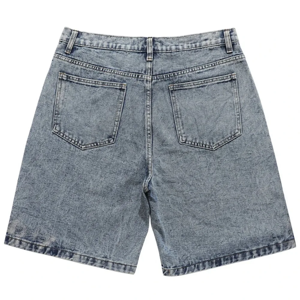 Streetwear Harajuku Denim Shorts Nostalgic Classic Men Patchwork Oversized Hip Hop Blue Jeans Shorts Summer Casual Loose Shorts