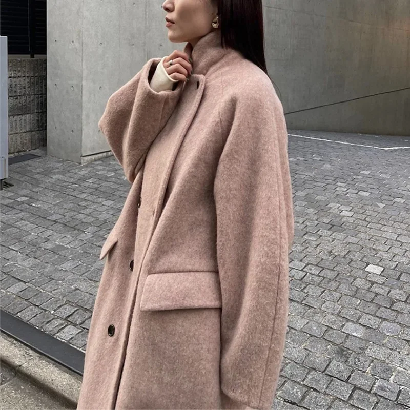 23 new color limited powder, Japanese haute couture alpaca wool coat women's loose woolen coat