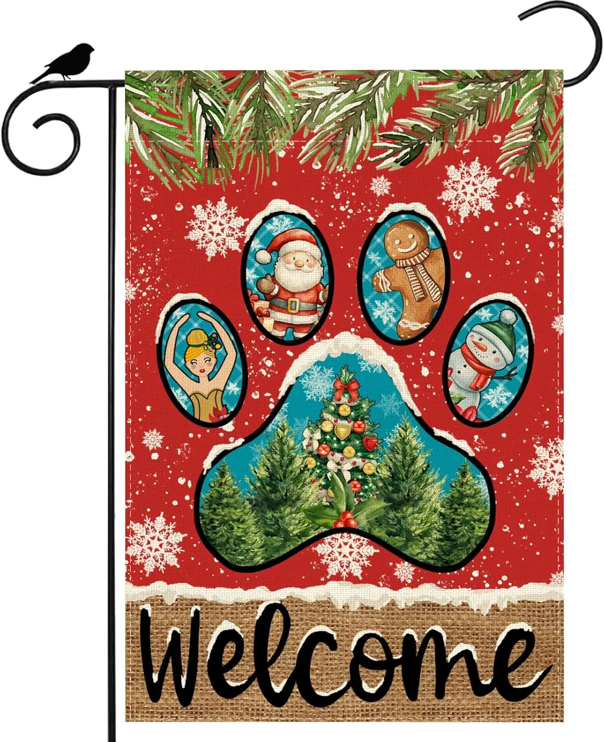 Welcome Christmas Garden Flag Dog The Nutcracker Santa Gingerbread Man Snowmans Trees Xmas Winter Yard Flag 12x18 Inch Doubl KZA