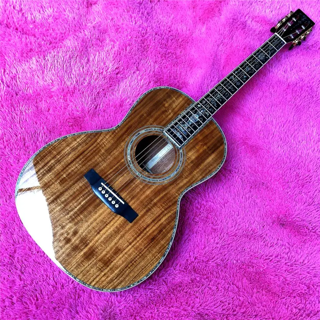 Real Abalone Full Koa wood 39 Inches 000 style Acoustic Guitar with Ebony Fingerboard