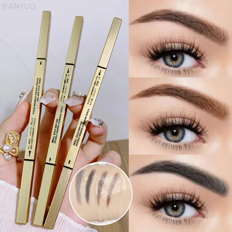 Wasserfester Augenbrauenstift, doppelseitig, hochpigmentiert, langlebig, wischfest, extrem feiner Augenbrauenstift, Make-up für Anfänger
